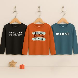 Pack of 3 Just Believe Quote Print Long Sleeve T-Shirts for Tween Kids
