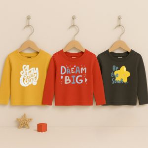 Pack of 3 Sky Dream Star Printed Long Sleeve T-shirts for Young Kids