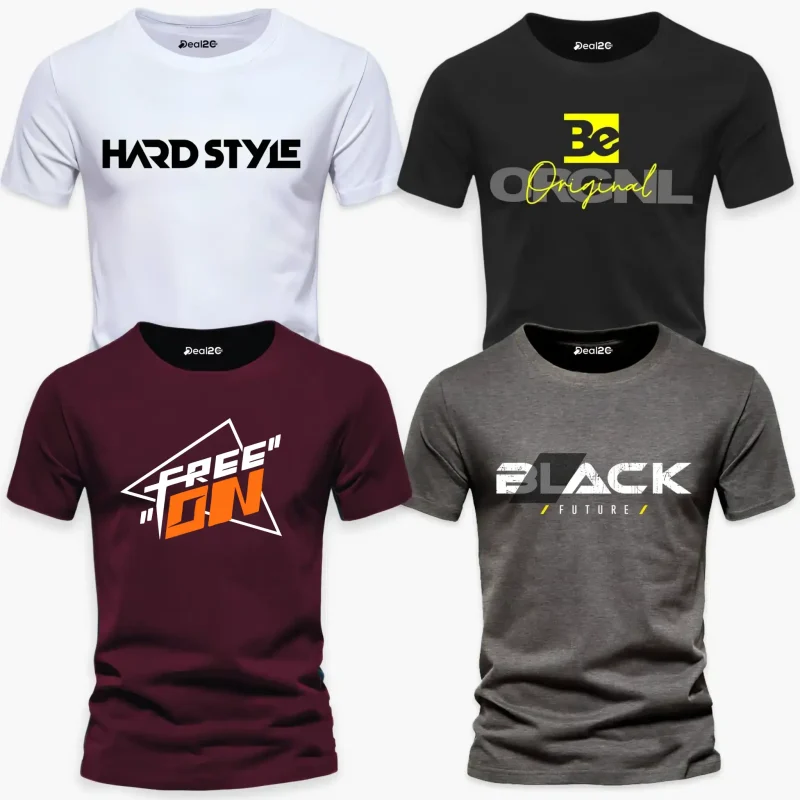 Pack of 4 Next Future Be Hard Mens Printed T-Shirts