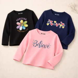 Pack of 3 Stay Cute Believe Printed Long Sleeve T-shirts for Girls
