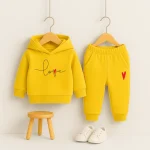 Yellow Love Printed Hooded Tracksuit for Girls