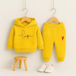 Yellow Love Printed Hooded Tracksuit for Girls