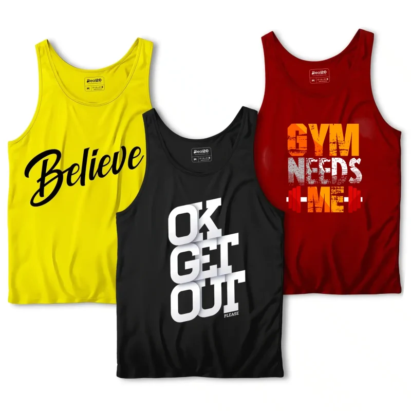 Pack of 3 Get Beast Believe Printed Tank Tops For Mens