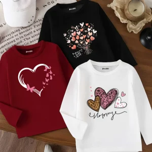 Pack of 3 Happy Hearts Trio Printed Long Sleeve T-Shirts for Girls