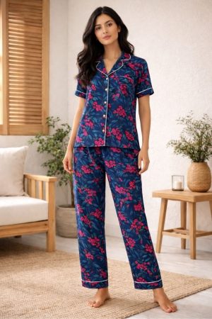 Bloom Ease Short Sleeve Floral Nightwear Set for Womens