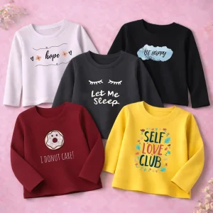 Pack of 5 Be Love Kind Printed Long Sleeve T-Shirts for Girls