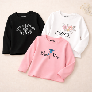 Pack of 3 Little Bloom Rose Printed Long Sleeve T-shirts for Girls
