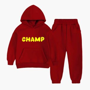 Champ Printed Hooded Tracksuit For Young Kids - Maroon