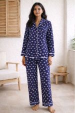 Twilight Bloom Navy Floral Nightwear Set for Womens
