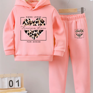 Hand Loose Printed Winter Casual Comfort Warm Hooded Tracksuit For Girls