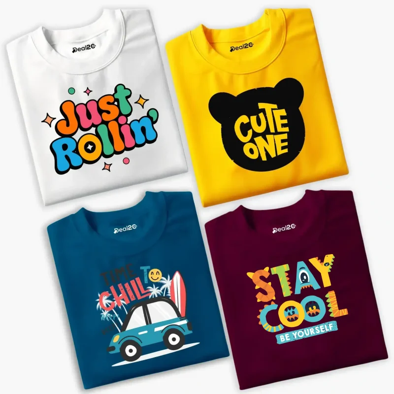 Pack of 4 Just Cute Chill Pill Printed Summer T-Shirts