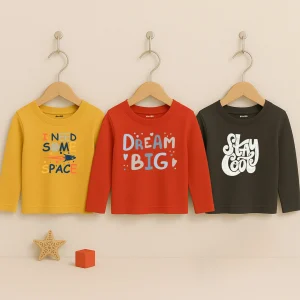 Pack of 3 Sky Dream Star Printed Long Sleeve T-shirts for Young Kids