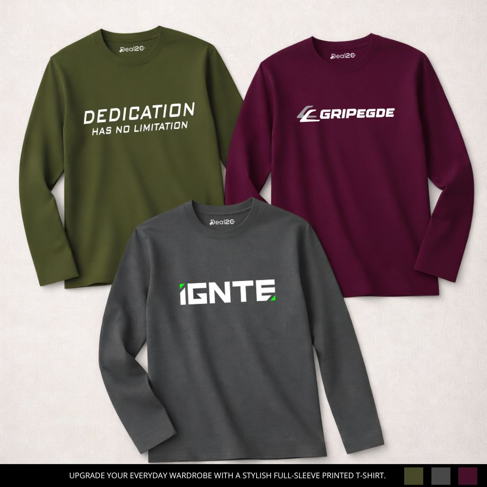 Pack of 3 Limitation Gripegde Printed Long Sleeve T-shirts for Men Pack of 3 Limitation Gripegde Printed Long Sleeve T-shirts for Men