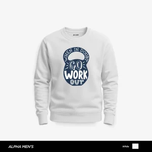 Go Work Out Printed White Sweatshirt for Men