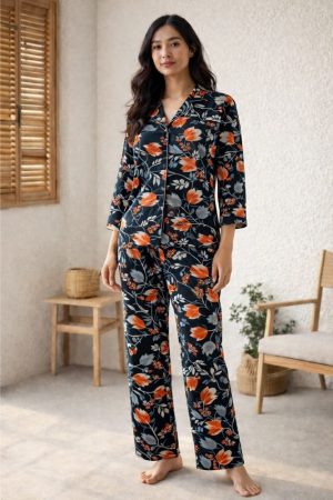 Flora Noir Vibrant Floral Nightwear Set for Womens