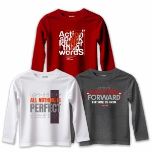 Pack of 3 Action Speak Perfect Printed Long Sleeve T-shirts For Tween Kids