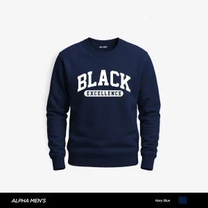 Black Excellence Printed Navy Blue Sweatshirt for Men