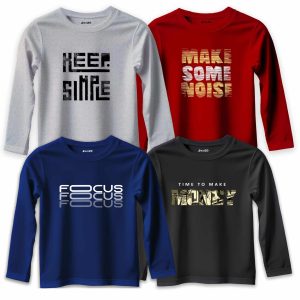 Pack of 4 Smile Focus Make MoneyPrinted Long Sleeve T-Shirts For Tween Kids
