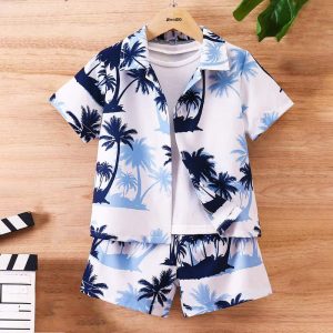Kids Multi Color Coconut Tree Printed Summer Short Suit