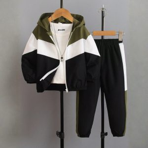 Color Block Style Hooded Tracksuit For Young Kids