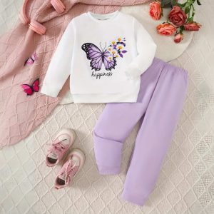 Contrast Happiness Printed Sweatshirt Tracksuit for Girls