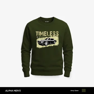 Timeless Car Printed Army Green Sweatshirt for Men