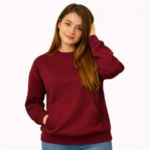 Maroon Cotton Front Pocket Sweatshirt for Women