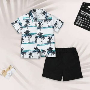 Kids Summer Holiday Printed Beach Short Suit Set