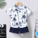 Kids Beach Surfing Tree Printed Casual Summer Short Suit