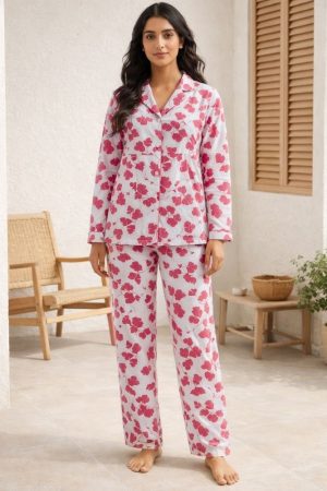 Blush Nest Pink Floral Nightwear Set for Womens