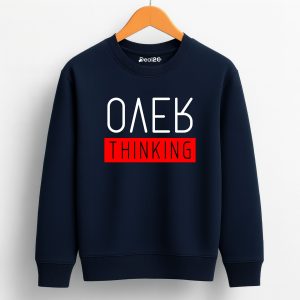 Over Thinking Printed Navy Blue Sweatshirt for Tween Kids
