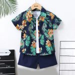 Kids Young Casual Hawaiian Tropical Printed Summer Short Suit