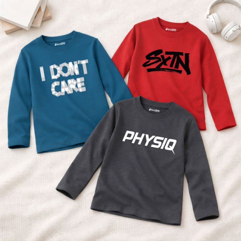 Pack of 3 Dont Physiq SXTN Printed Long Sleeve T-shirts For Tween Kids Pack of 3 Dont Physiq SXTN Printed Long Sleeve T-shirts For Tween Kids
