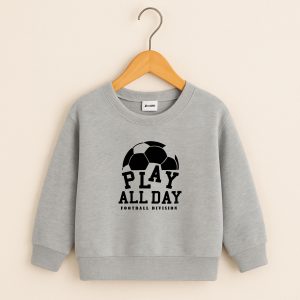 Football Day Printed Heather Grey Sweatshirt for Young Kids