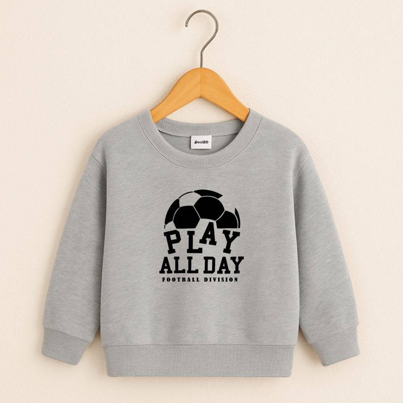 Football Day Printed Heather Grey Sweatshirt for Young Kids