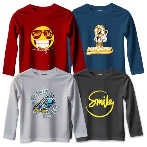 Pack of 4 Donut Smile Space Calling Long Sleeve T-Shirts For Young Kids