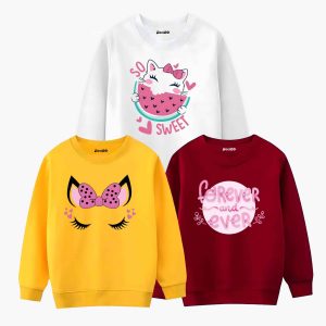 Pack of 3 Sweet Cat Ever Printed Sweatshirt For Girls