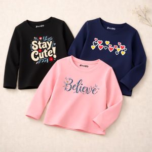 Pack of 3 Stay Cute Believe Printed Long Sleeve T-shirts for Girls