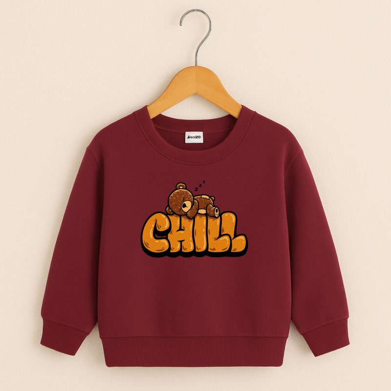 Chill Bear Printed Maroon Sweatshirt for Young Kids