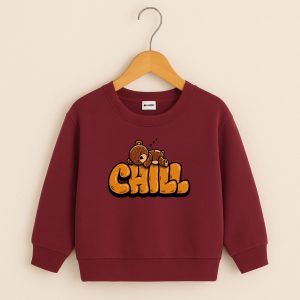Chill Bear Printed Maroon Sweatshirt for Young Kids