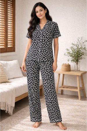 Serene Nights Floral Short Sleeve Floral Nightwear Set for Womens