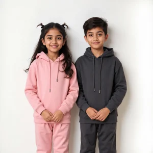 Bundle of 2 Charcoal and Pink Kids Winter Hooded Tracksuits