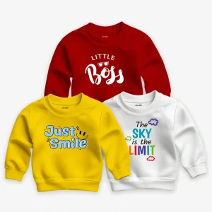 Pack of 3 Just Smile And Little Boss Printed Sweatshirts for Young Kids