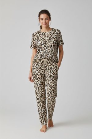 Leopard Print Jersey Nightwear Set for Women