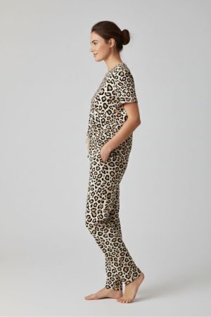 Leopard Print Jersey Nightwear Set for Women