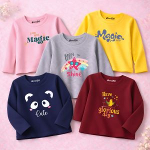 Pack of 5 Best Heart Shine Flower Printed Long Sleeve T-Shirts for Girls