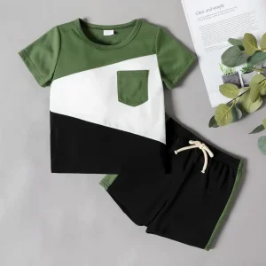 Kids Sports Combination Patchwork Pocket Short Suit