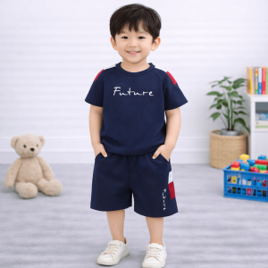 Kids Casual Colorblock Future Print Short Suit
