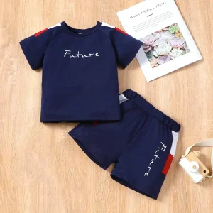 Kids Casual Colorblock Future Print Short Suit