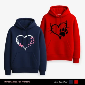 Pack of 2 Love Heart Cat Printed Hoodies for Women